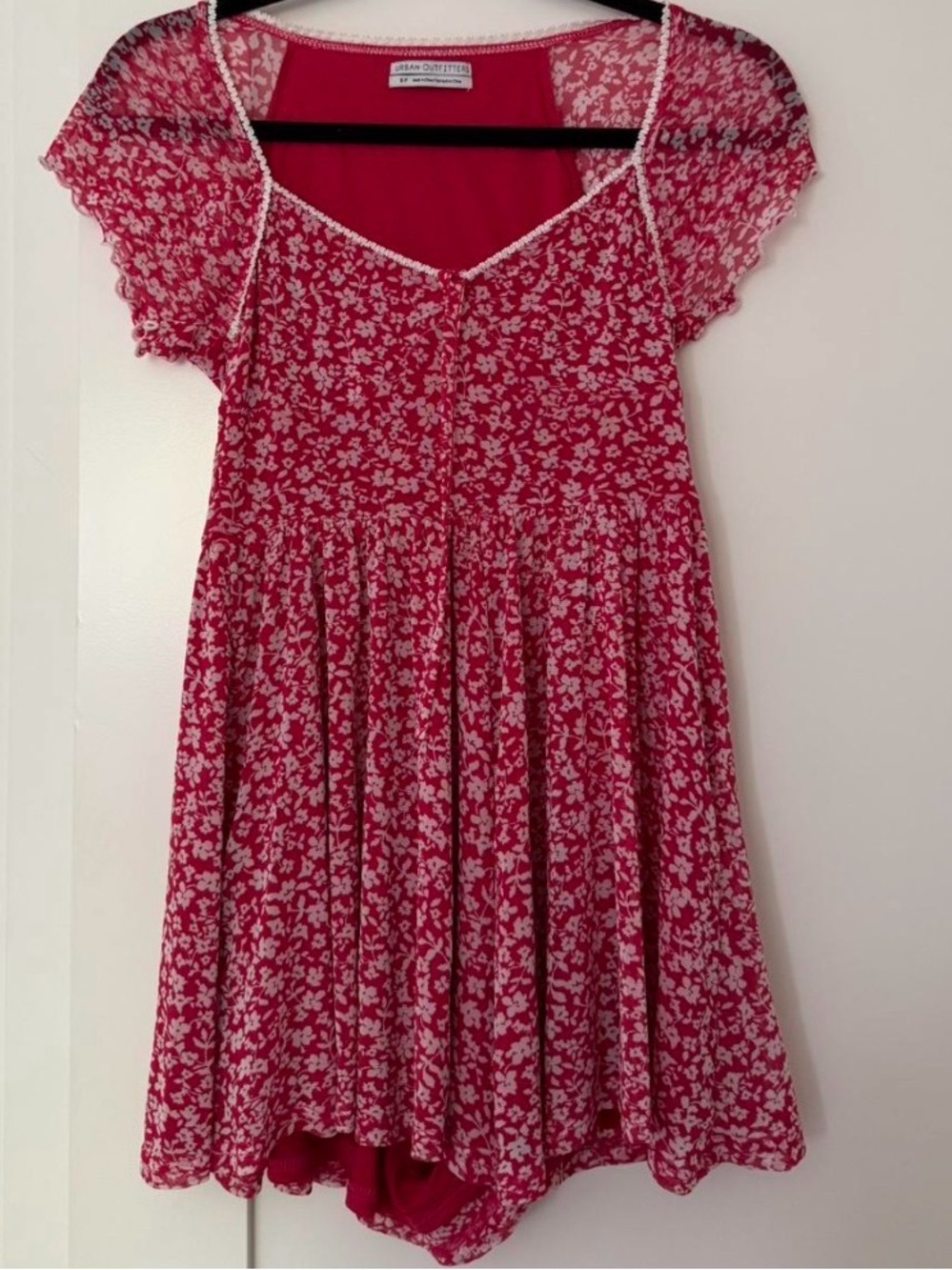 Urban Outfitters Hot Pink Floral Short Sleeve Sundress